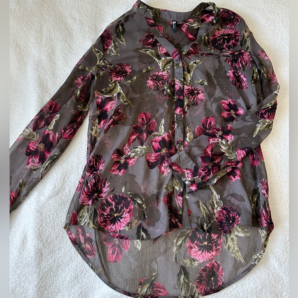 KUT from the Kloth sheer floral button down blouse size medium